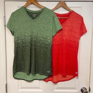 Lot of 2 BCG‎ Running Performance T-Shirt V-Neck Green Orange Athletic Womens L